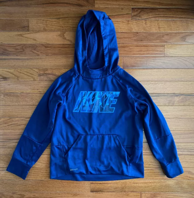 Boys NIKE Dri-Fit Blue Hooded Pullover Hoodie Size Medium