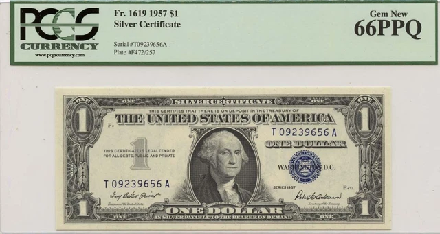 1957 $1 Silver Certificate FR#1619 PCGS Gem 66 PPQ