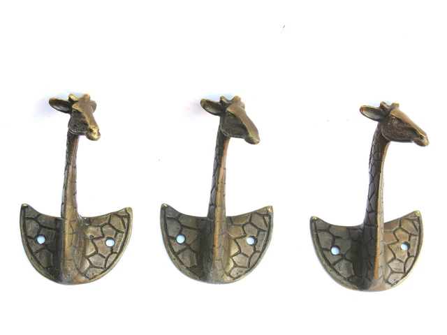 Vintage Brass Giraffe Coat Hangers Hooks