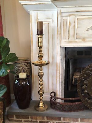 Vintage Large Solid Brass￼ Hammered & Etched Candelabra￼ 40” Tall￼ Weighs 8lbs