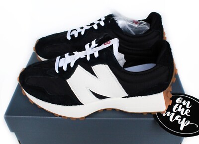 NEW BALANCE 327 Black Off White Cream Sail Gum Sole Suede UK 3 4 5 6 7 8 US New Â£149.95 
