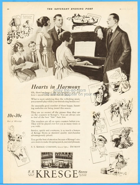 1920 S.S. Kresge Co Department Store Piano Sheet Music Indian Songs Music Ad