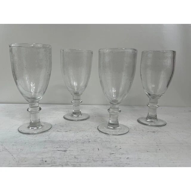Bubble Glass Hand Blown Goblets 8”, Set of 4