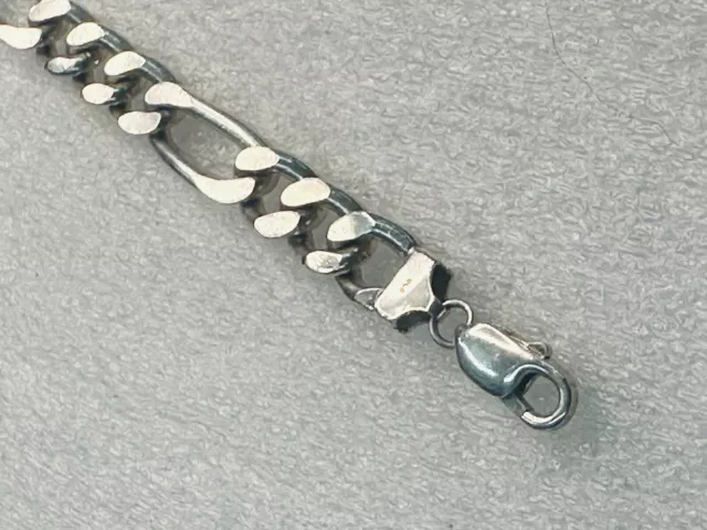 Very Heavy FIGARO BRACELET Italy 925 Sterling Silver 9mm wide 8” long 34 grams