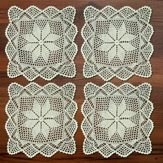 4Pcs/Lot Hand Crochet Doilies Vintage Cotton Lace Doily Square Table Mats 30cm