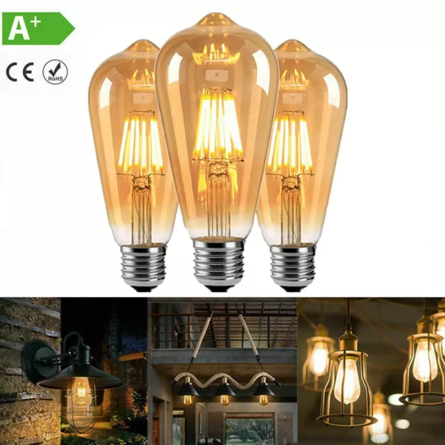 2x LED Glühbirne E27 Vintage Filament Industrie Lampe ST64 4W 6W 8W Warmweiß DHL
