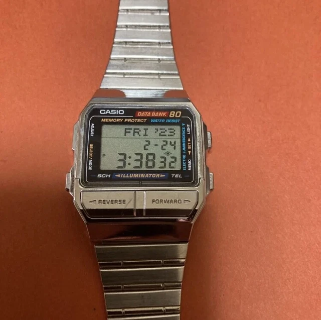 CASIO DATA BANK 80 DB-810 silver memory retro watch vintage casual silver square
