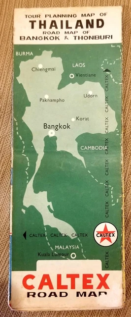 VINTAGE 1960S CALTEX Tour/Road Map of THAILAND: Bangkok & Thonburi £18. ...