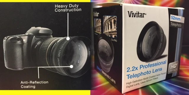 2.2X TELEPHOTO LENS 52mm AptTo Camera NIKON SAMSUNG 1S PENTAX PANASONIC G1 2.5X