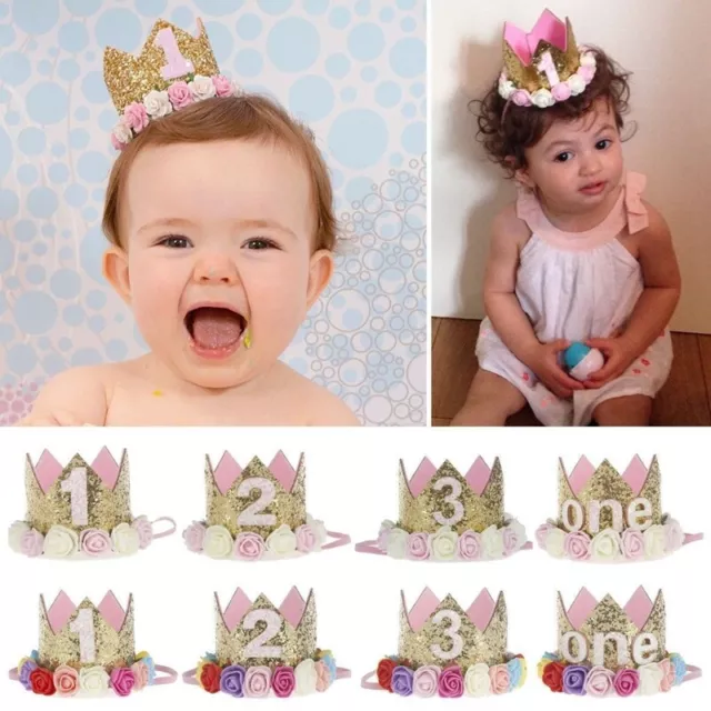 1st -3th Birthday Crown Hat Headband Hair Accessories Baby Girl Boy Party Decor 3