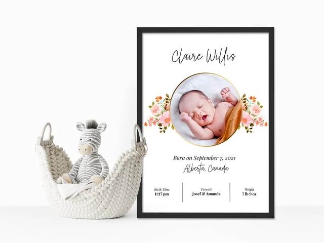 PERSONALISED BIRTH STATS Baby Print Sign, Custom Birth Announcement ...