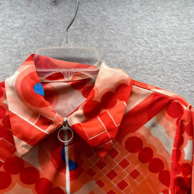 Vintage Disco Shirt Womens Large Red Blue Geometric Polyester 1/4 Zip 70s Ladies 2