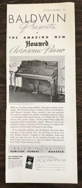 1936 Baldwin Piano Co. Print Ad The Amazing New Howard Acrosonic Piano