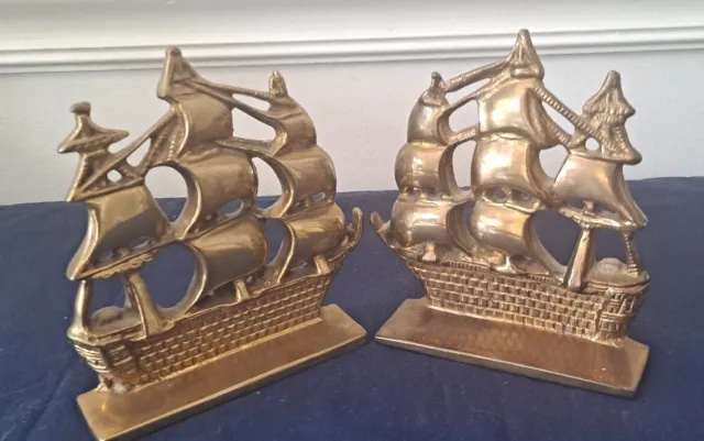 Vintage 1970's Pair Brass MOTTAHEDEH NAUTICAL Ship Bookends