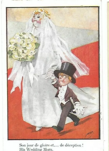 CPA carte postale ancienne mariage entre une grande femme et un petit homme