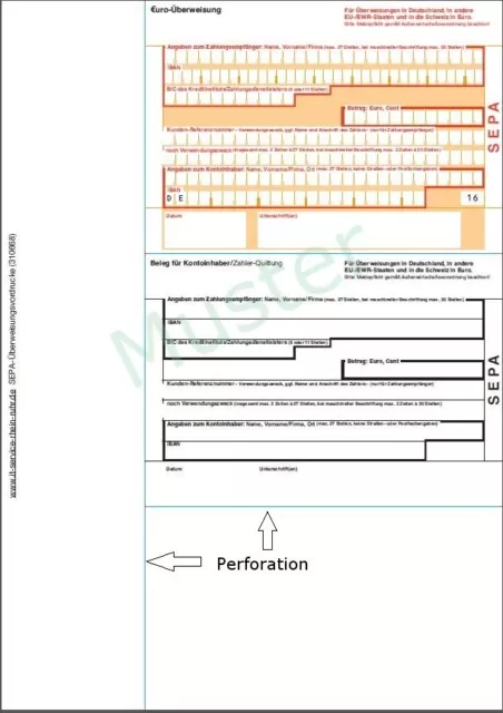 200 SEPA Überweisungsvordrucke / 310668 /  komp. zu DATA BECKER 0668 / 200 Stück