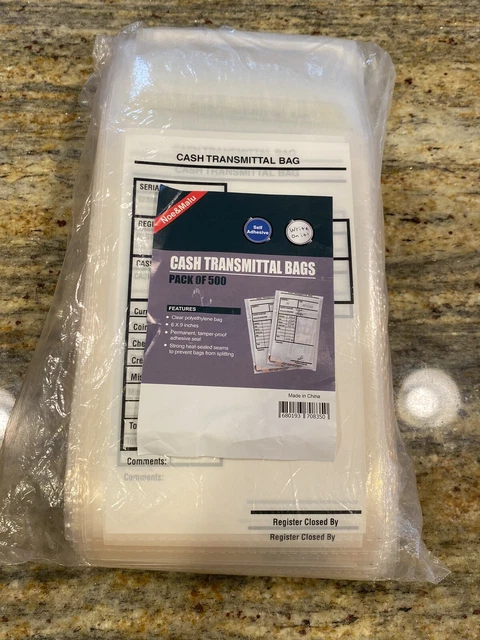 Pack of 500 Bank Deposit Cash Transmittal Bags Clear Self Adhesive Seal 6" x 9"