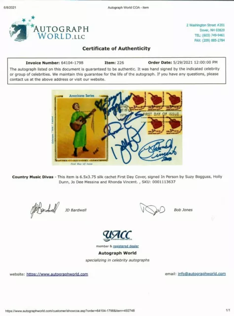 "Country Music Divas" Hand Signed (X4) FDC Dated 1979 Autograph World COA 2