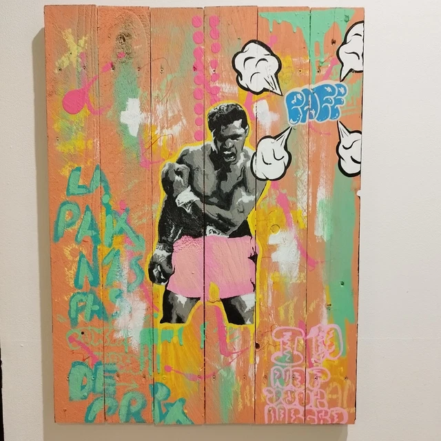 Tableau Acrylique Original Romu - Pop Art Graffiti Urbain - Personnage Sur Bois - 60x42cm