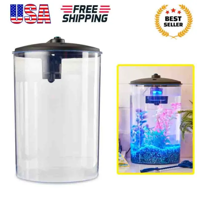 3 Gallon Plastic Aquarium Fish Tank w/ Multicolor LED Light & Power Filter NEW