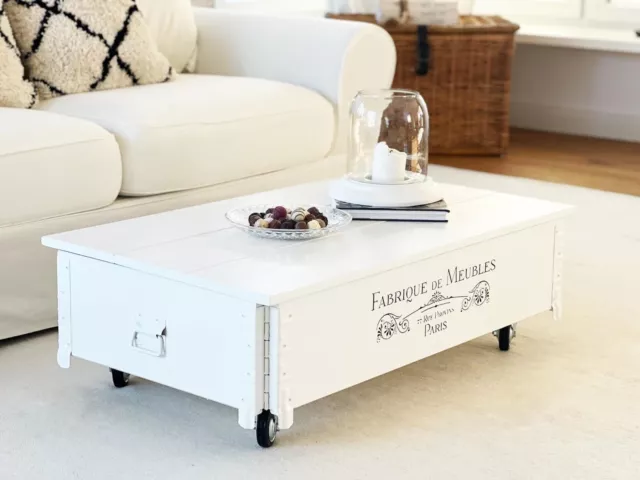 Coffee Table Chest Living Room Sofa Solid Wood Vintage Shabby Loft White 2