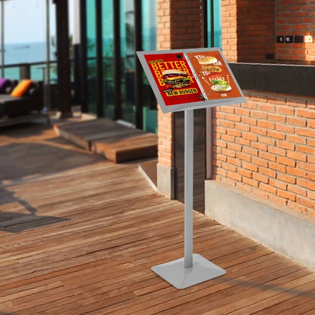 Ring Binder Stand / Menu Stand / Catalogue Browser Floor Stand Brochure Silver