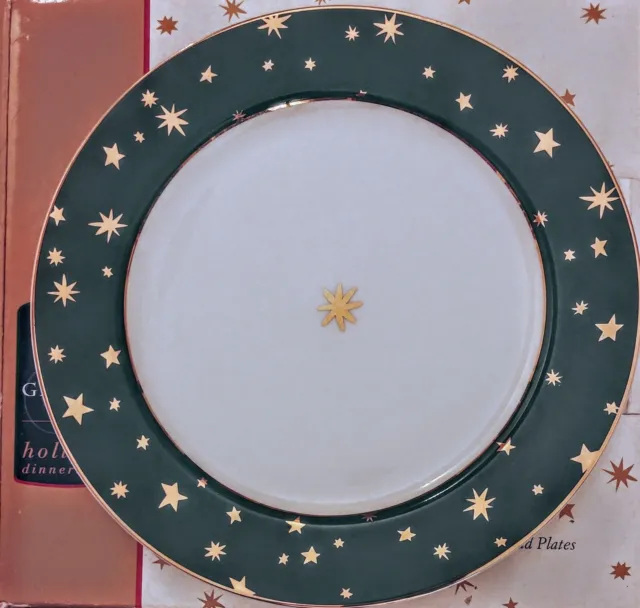 Set of 4 Sakura Galaxy Green White Salad Plates  14K Gold Stars in Original Box