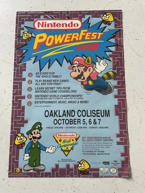 Nintendo PowerFest World Championships 1990 Poster NWC NES VTG Mario Original