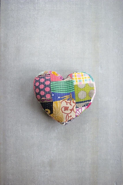 Kalalou Heart Shape Kantha Pillow NRV2202