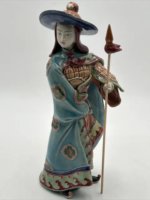 VTG " Chinese Wucai Porcelain Pottery Shi Wan Lady Woman Warrior Figurine