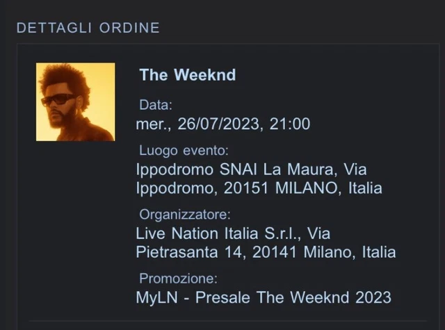 Biglietti  / E-Tickets POSTO UNICO Concerto The Weeknd Milano 26/07/2023