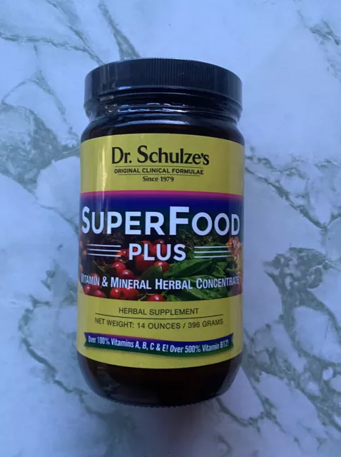 Dr. Schulze’s SuperFood Plus Vitamin & Mineral Herbal Concentrate Original Form.