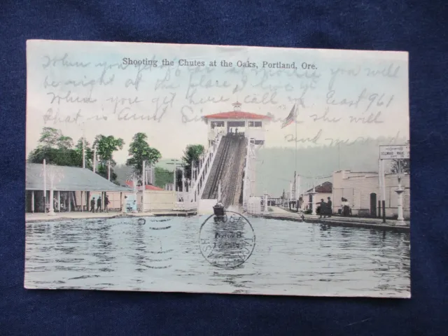 1908 Portland Oregon Oaks Amusement Park Chutes Hand Colored Postcard