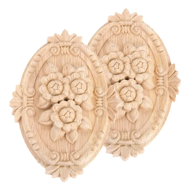 2Pcs Wood Applique Frame Onlay Unpainted Furniture Decoration Unpainted Ova U3V1