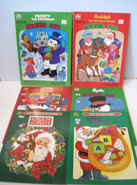 Vintage 1989 & 94 Christmas Sticker Fun & Coloring Books Golden Unused -Lot of 6