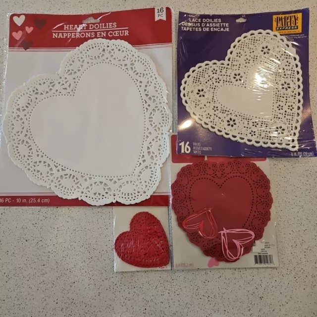 Vtg Paper Doily Lot Green Yellow White Red Heart Coasters French Lace 9 Packs 3