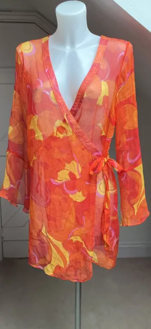 STAR by Julien Macdonald 100% Silk Sheer Dress Beach Cover Up Kaftan UK16 New