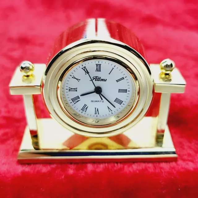 Attona Clock Solid Brass Miniature Decorative Desk Clock 1.5" x 2"