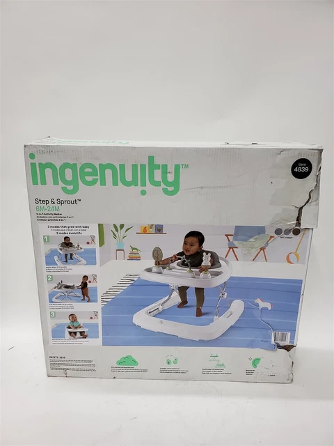Ingenuity Step & Sprout 3-in-1 Foldable Baby Activity Walker with Toys Forest