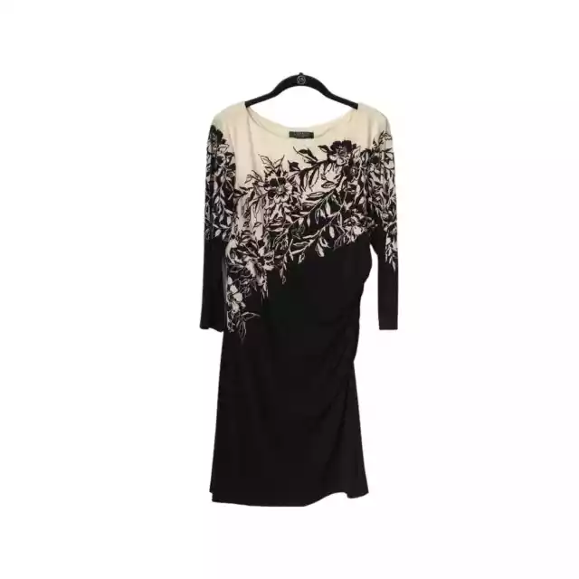 Lauren Ralph Lauren Dress Size 12 Black White Paisley 3/4 Sleeve Boat Neck Shift