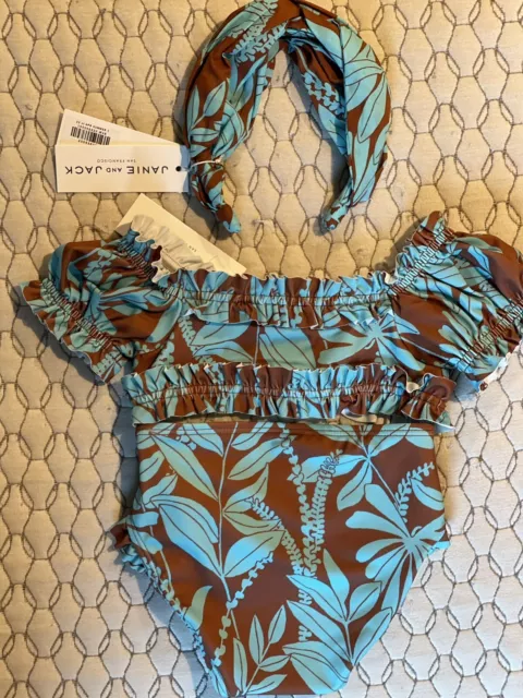 Janie And Jack  Tropical 2 piece swimsuit Sz 18-24months. with matching headband