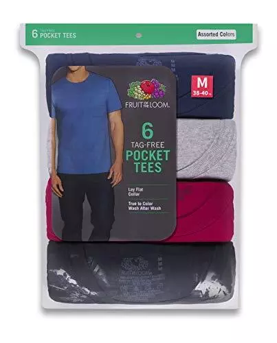 FRUIT OF THE Loom mens Pocket T-shirt Multipack Underwear, 6 Pack ...