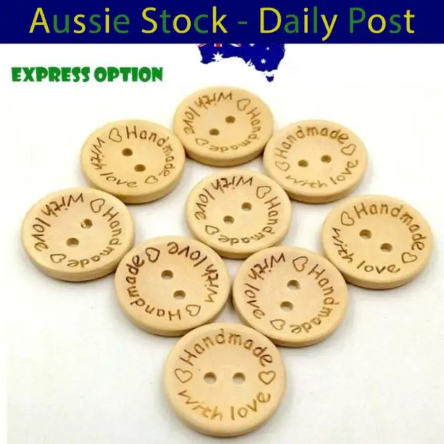 25x 25mm "Handmade with Love" Round Wooden Buttons Handmade Clothes