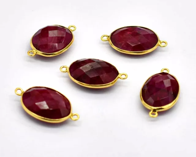 10 Pcs 25X14mm Ruby Connector Pendent 2 Loop Bezel Gold Plated