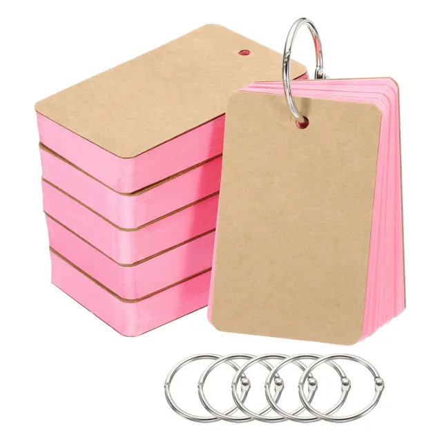 3.5" x 2" Blank Flash Cards with Rings Study Card Index Cards Note, Pink 300pcs