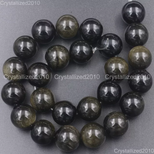 "Pierre précieuse naturelle d'obsidienne dorée perles rondes 4 mm 6 mm 8 mm 10 mm 12 mm 16 mm 15,5" 3