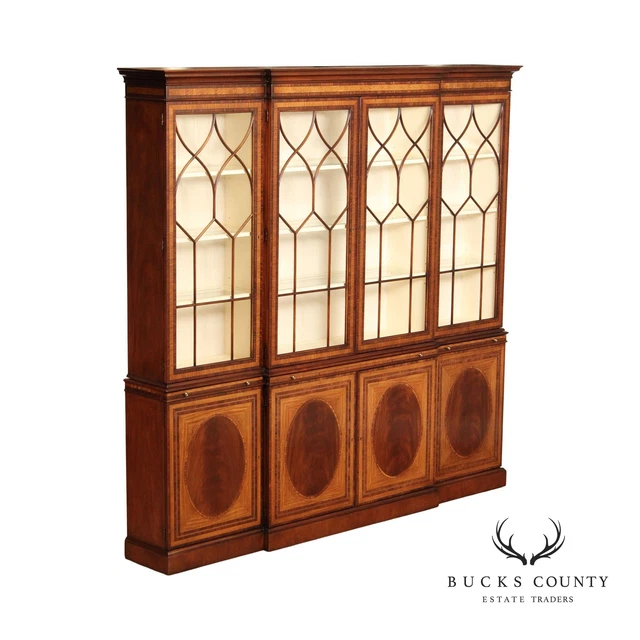 EJ Victor Regency Style Mahogany And Satinwood Inlaid Breakfront EJ Victor Regency Style Mahogany And Satinwood Inlaid Breakfront