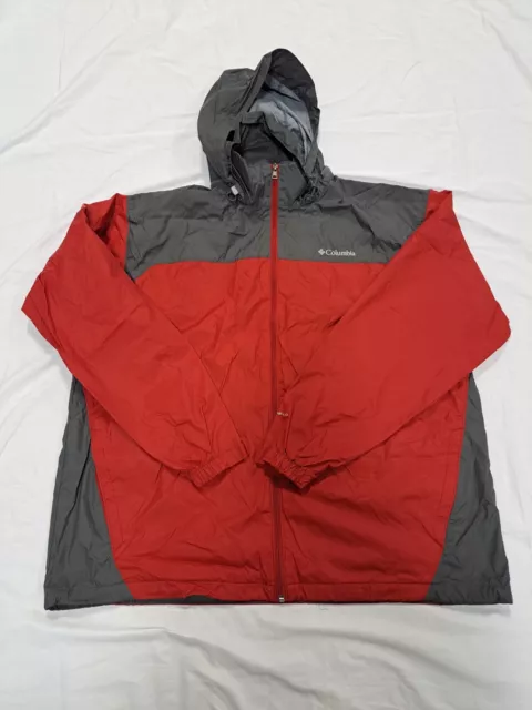 Columbia Hooded Windbreaker Jacket Mens 2XL XXL Red Gray Zip Rain Jacket Hoodie