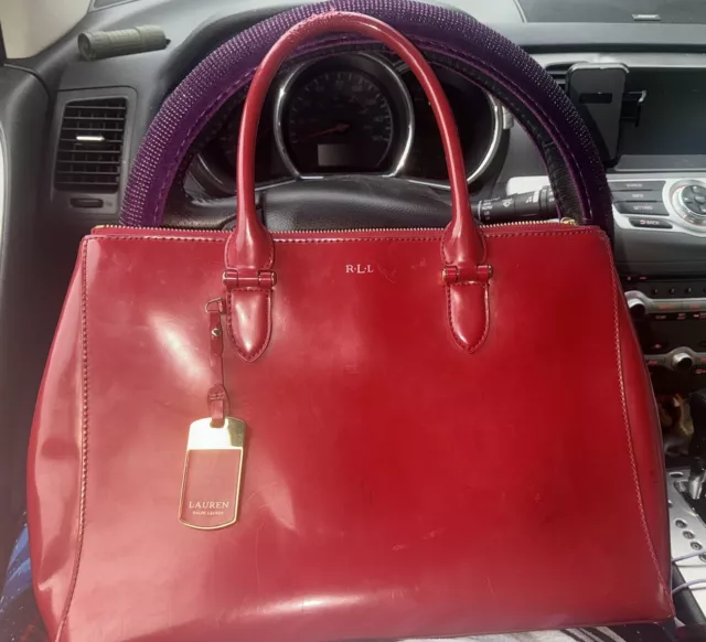 Lauren RALPH LAUREN Leather Newbury Double Zip Satchel Large Red Handbag