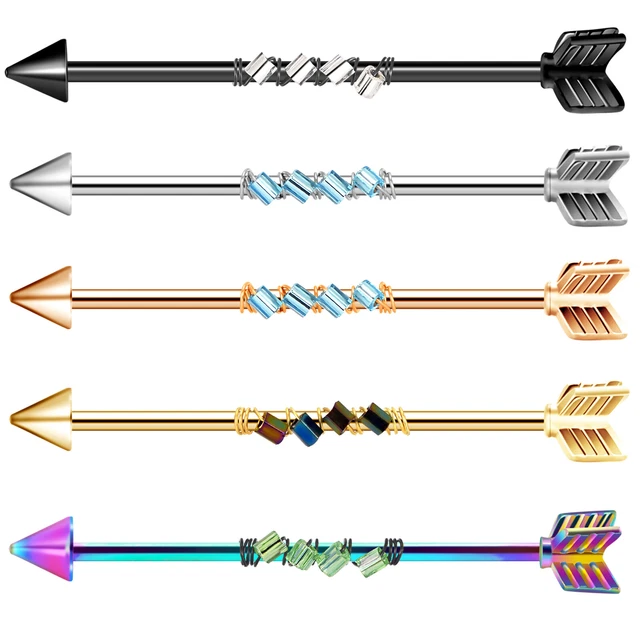 Stainless Steel Arrow Industrial Barbell Earrings Cartilage Studs Piercing 14G